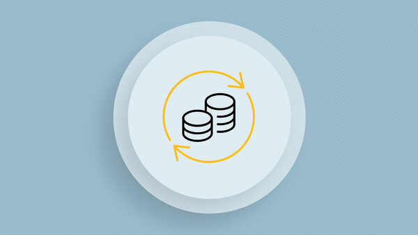 Symbolic image with two stacks of coins surrounded by two arrows forming a circle.