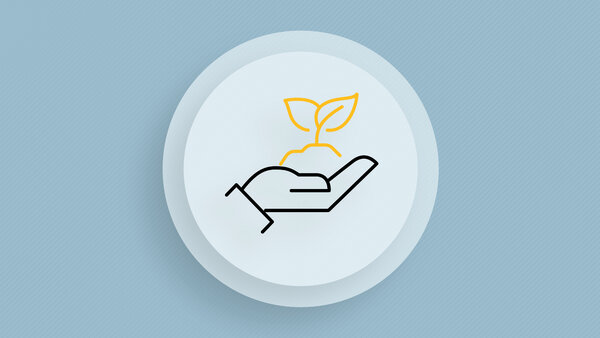 Symbolic image with a raised hand, above it a symbol for a growing plant.