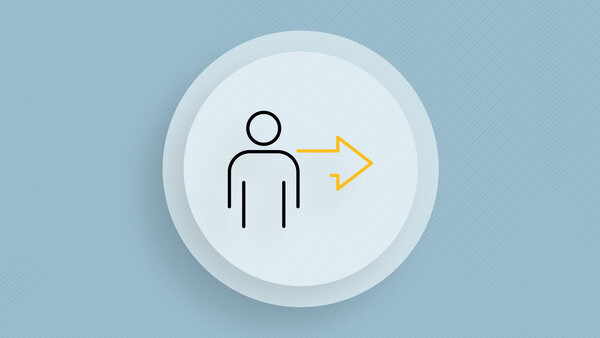 Symbolic image with human figure and an arrow in a circle.