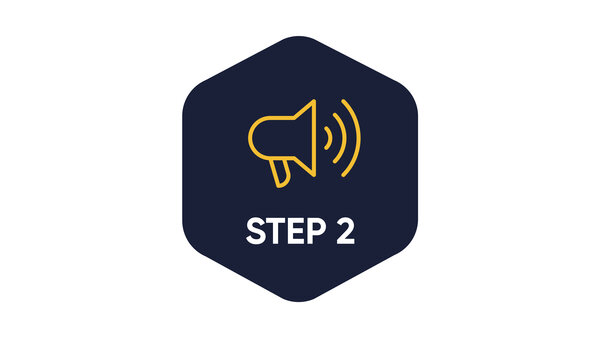 Abbildung zeigt ein Lautsprecher-Symbol für Schritt 2