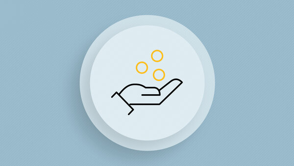 Symbolic image with a raised hand and three circles above it.